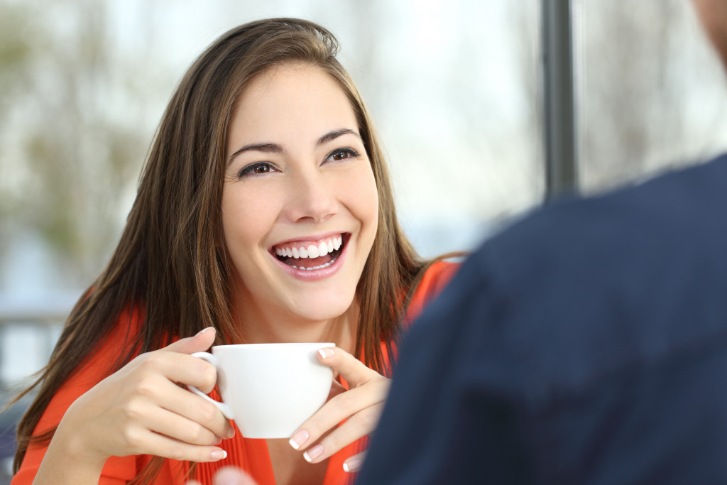 woman talking happily